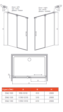Угловое ограждение RADAWAY Espera 380210-71L 200х45см стекло прозрачное