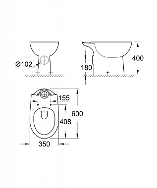 Унитаз напольный GROHE Bau Ceramic 39428000 без сиденья