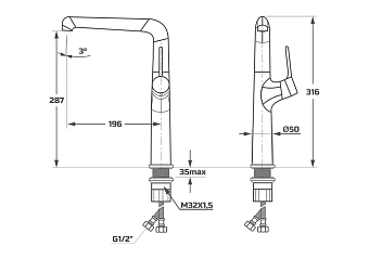 Смеситель для кухни Maxonor PL4094-8 поворотный излив белый