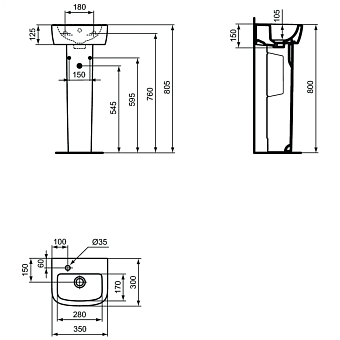 Раковина подвесная IDEAL STANDARD TEMPO T056801 35х30см