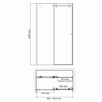 Душевая дверь WASSERKRAFT Vils 56R12 200х100см стекло прозрачное