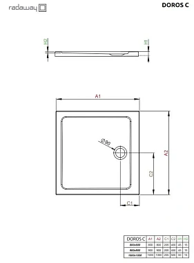 Душевой поддон RADAWAY Doros SDRC9090-01 90х90см