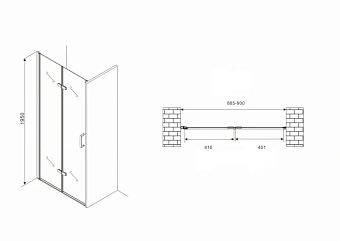 Душевая дверь Abber Zart AG08090P 195х90см стекло прозрачное