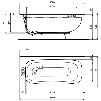 Ванна акриловая IDEAL STANDARD Ideal Standard i.life T475701 150х70см встраиваемая