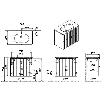 Тумба с раковиной VITRA Root Groove 69438 47х80,5х67см