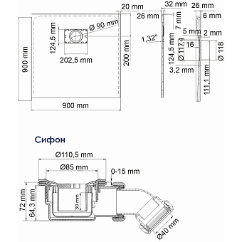 Душевой поддон WASSERKRAFT Main 41T03 90х90см