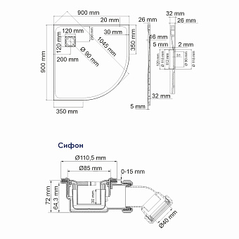 Душевой поддон WASSERKRAFT Elbe 74T01 90х90см