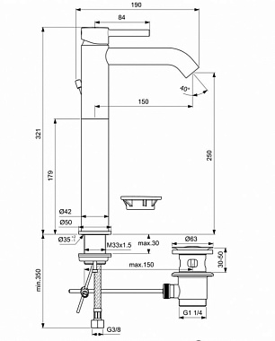 Смеситель для раковины IDEAL STANDARD CERALINE BC194XG чёрный матовый