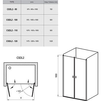Душевая дверь RAVAK CSDL2 0QVDCU0LZ1 195х110см стекло прозрачное
