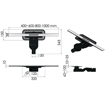 Щелевой душевой трап BERGES SIMPEL 091113 1000 100х31,2см горизонтальный сток