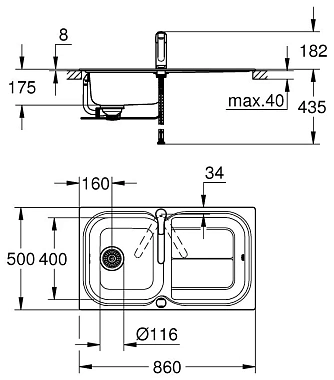 Мойка кухонная GROHE K300 31563SD0 86х50см хром