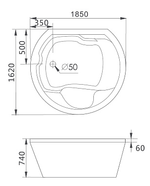 Ванна акриловая Gemy G9053 K 185х162см встраиваемая