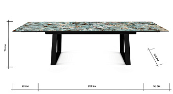 Кухонный стол раскладной AERO 100х200х76см закаленное стекло/керамика/сталь Malahit