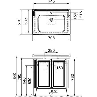 Тумба с раковиной VITRA Valarte 62154 53х80х88см