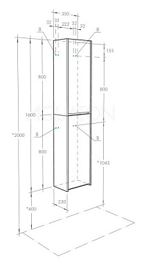 Пенал подвесной Акватон Сканди 1A255003SDB20 23х35х80см белый глянцевый/дуб верона