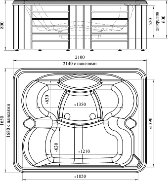 Мини бассейн СПА RADOMIR DeLuxe 1-30-0-0-4-053Б 2140х1680х60см 0,7куб.м