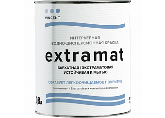 Краска для минеральных поверхностей акриловая/шелково-матовая VINCENT DECOR Extramat Белый основа A 0,8л