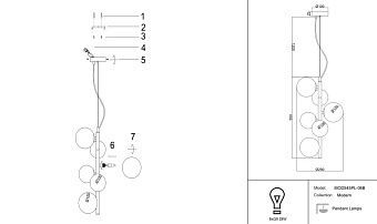 Светильник подвесной Maytoni Dallas MOD545PL-06B 168Вт G9