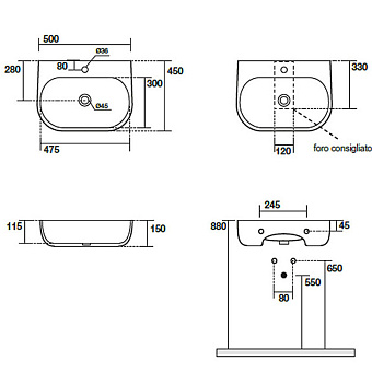 Раковина подвесная Kerasan Nolita 534001*1 50х45см