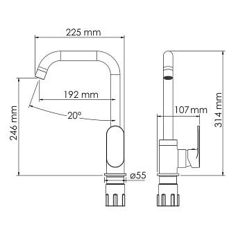 Смеситель для кухни WASSERKRAFT Elbe 7400 7407 поворотный излив чёрный