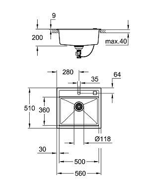 Мойка кухонная GROHE K700 31651AP0 56х51см чёрный матовый