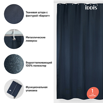 Шторка для ванной IDDIS Basic B69P218i11 180х180см синий