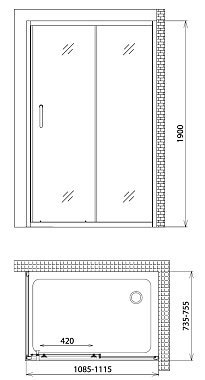 Угловое ограждение Gemy Victoria S30191D-A75 190х75см стекло прозрачное