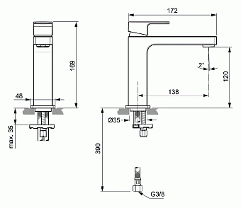Смеситель для раковины IDEAL STANDARD EDGE A7108AA хром
