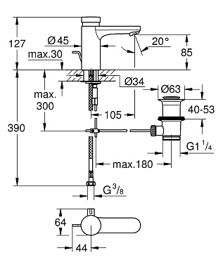 Смеситель для раковины GROHE Eurosmart Cosmopolitan Т 36318000 хром
