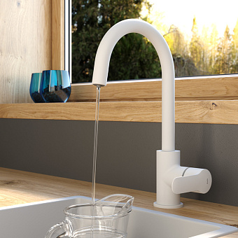 Смеситель для кухни IDDIS Cuba CUBWTFJi05 поворотный излив белый матовый