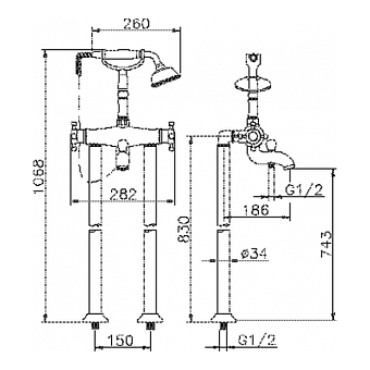 Смеситель для ванны Huber Victorian VTT3901021 хром