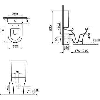 Унитаз напольный VITRA Zentrum 9012B003-7226 ободковый с микролифтом