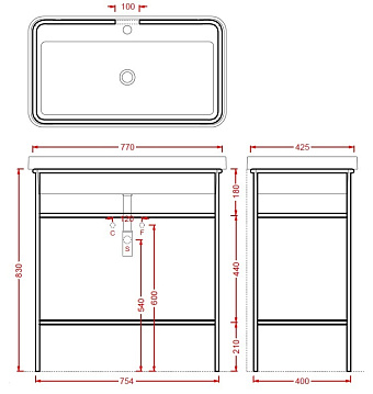 Полка в ванную прямоугольная ArtCeram Fuori Scala TFA008 17 1-ярусная 42,5х77см чёрный