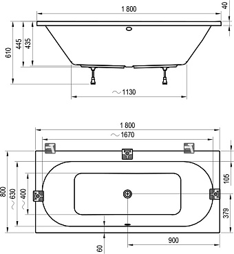 Ванна акриловая RAVAK CITY C920000000 180х80см встраиваемая