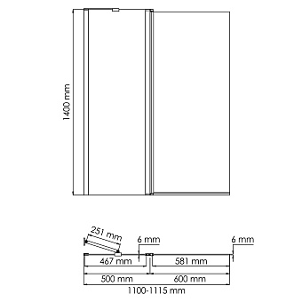 Стеклянная шторка на ванну WASSERKRAFT Salm 27P 27P02-110 140х110см