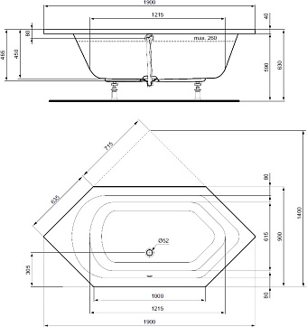 Ванна акриловая IDEAL STANDARD HOTLINE K275501 190х80см встраиваемая