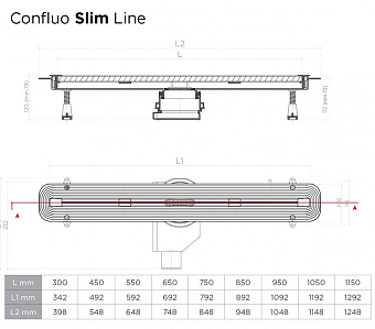 Щелевой душевой трап Pestan Confluo Slim Line 550 64,8х11,6см горизонтальный сток