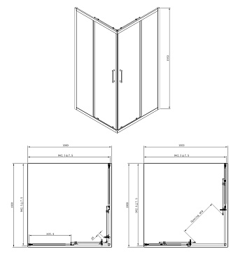 Угловое ограждение Azario Seattle AZ-131 S A 100*100*195 195х100см стекло прозрачное