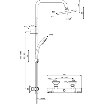 Душевая система IDEAL STANDARD CERATHERM T25 A7701AA chrome