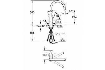 Смеситель для кухни GROHE Eurostyle Cosmopolitan 31126004 высокий излив хром