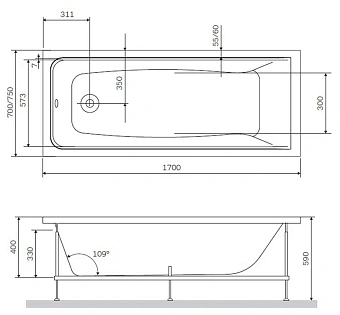 Экран для ванны AM-PM Gem W90A-170-070W-P 170см