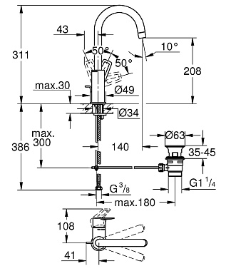 Смеситель для раковины GROHE BauLoop 23763001 хром