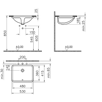 Раковина встраиваемая снизу VITRA S50 5339B003-0012 53х18,5см