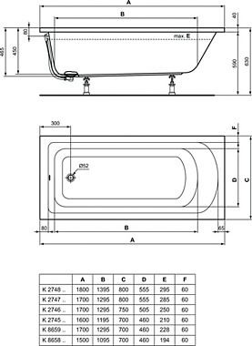 Ванна акриловая IDEAL STANDARD HOTLINE K274701 170х80см встраиваемая