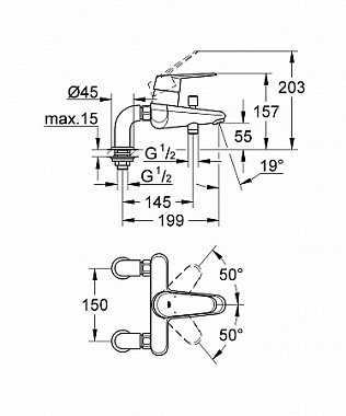 Смеситель для ванны GROHE Eurodisc Cosmopolitan 33392002 хром