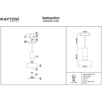 Светильник подвесной Maytoni Void MOD030PL-01GR 40Вт E14