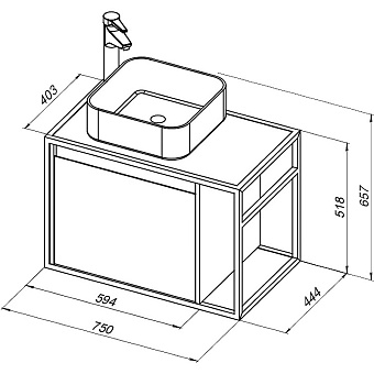 Тумба под раковину подвесная AQUANET Nova Lite Loft 261650 44х75х51,8см