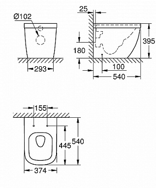 Унитаз приставной GROHE Euro Ceramic 3933900H без сиденья