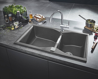 Мойка кухонная GROHE K700 31658AT0 90х50см серый гранит