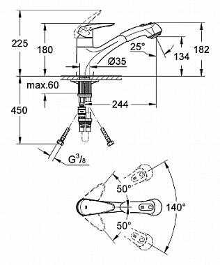 Смеситель для кухни GROHE Eurodisc 32257001 поворотный излив хром